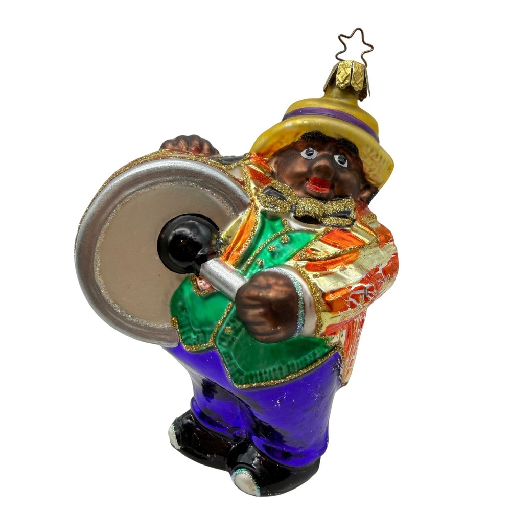 Glass Jazz Musician Drummer Christmas Ornament Glitter 6in hand painted